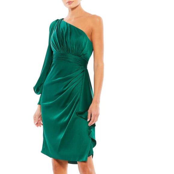 Ieena for Mac Duggal SATIN ONE SLEEVE COCKTAIL DRESS NWT - Picture 1 of 12